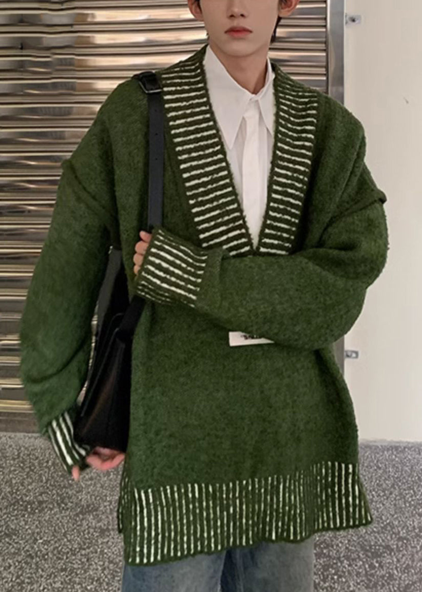 New Green V Neck Cozy Knit Men Sweaters Fall QH022 MENSW241019