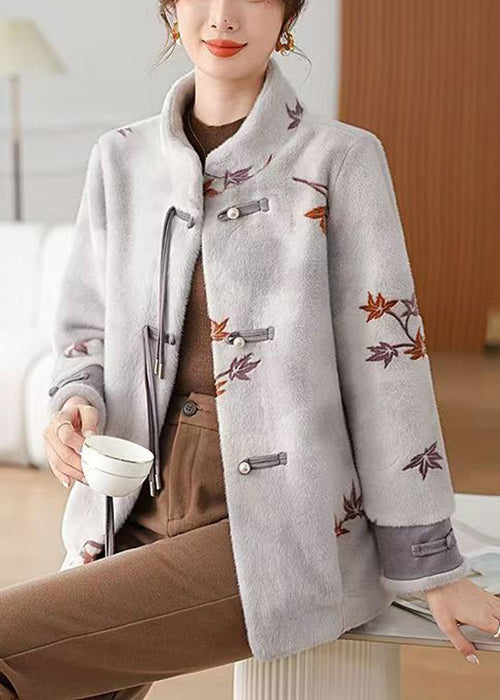 New Grey Button Pockets Mink Velvet Coat Winter RC012 ABC