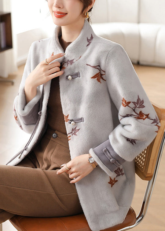 New Grey Button Pockets Mink Velvet Coat Winter RC012 ABC