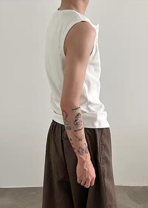 Tank Cotton Button New Grey Neck Men O Summer FashionChic