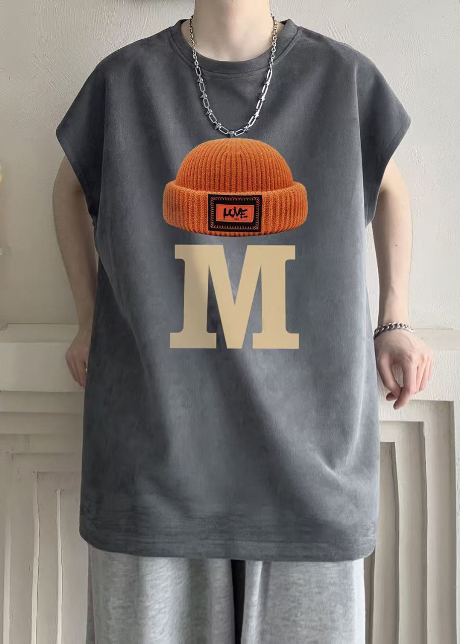 Print O New Cotton T Summer Grey Shirts Mens Neck FashionChic