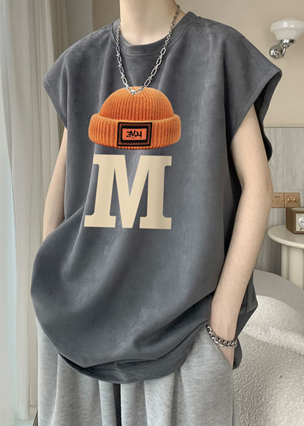 Print O New Cotton T Summer Grey Shirts Mens Neck FashionChic