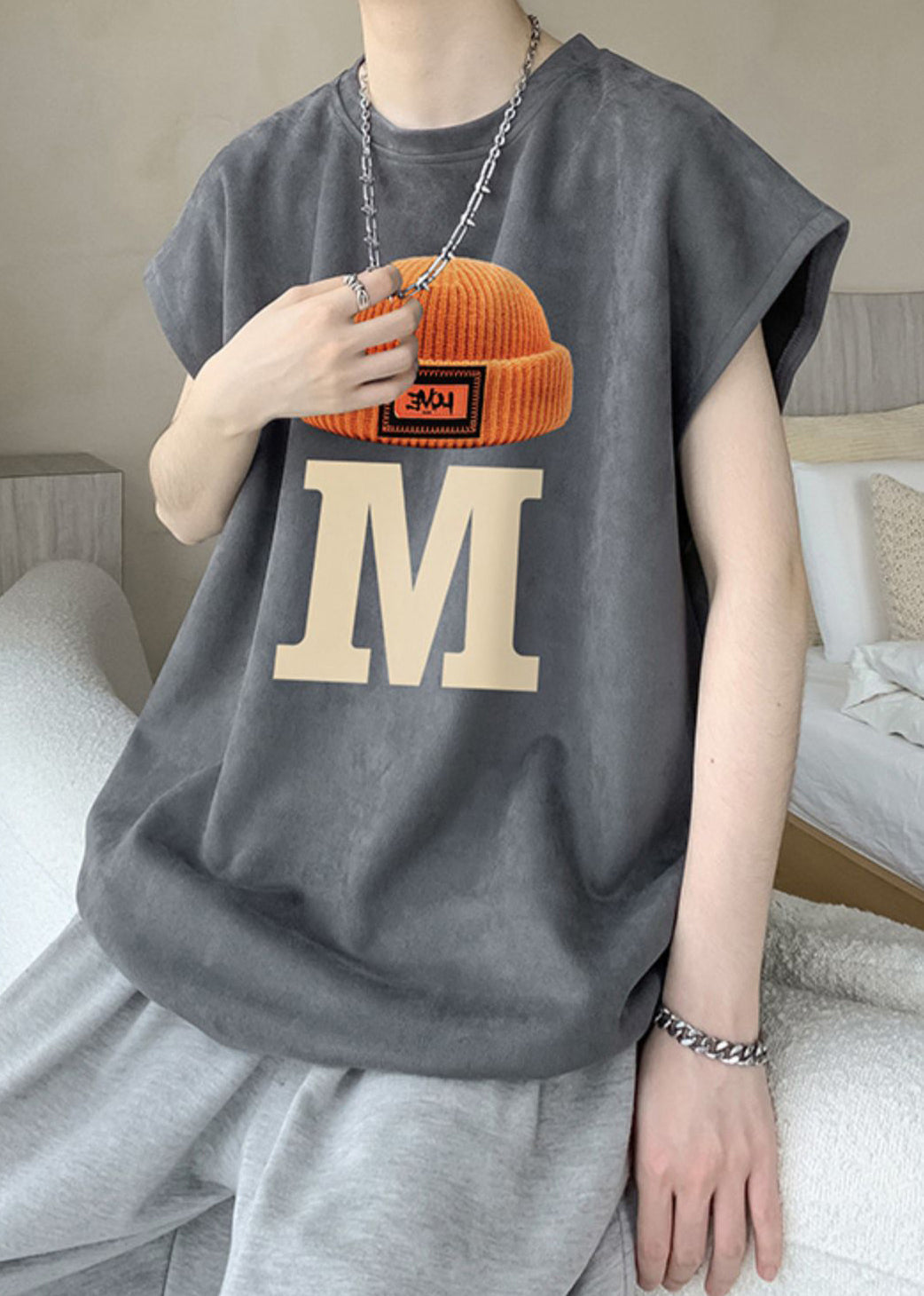 Print O New Cotton T Summer Grey Shirts Mens Neck FashionChic