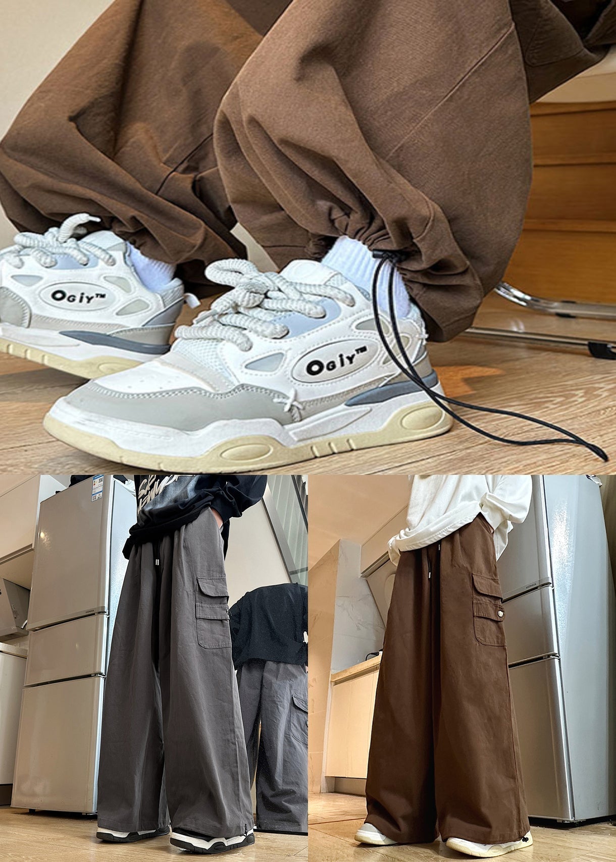 New Summer Mens Cotton Pockets Waist Elastic Pants Grey FashionChic