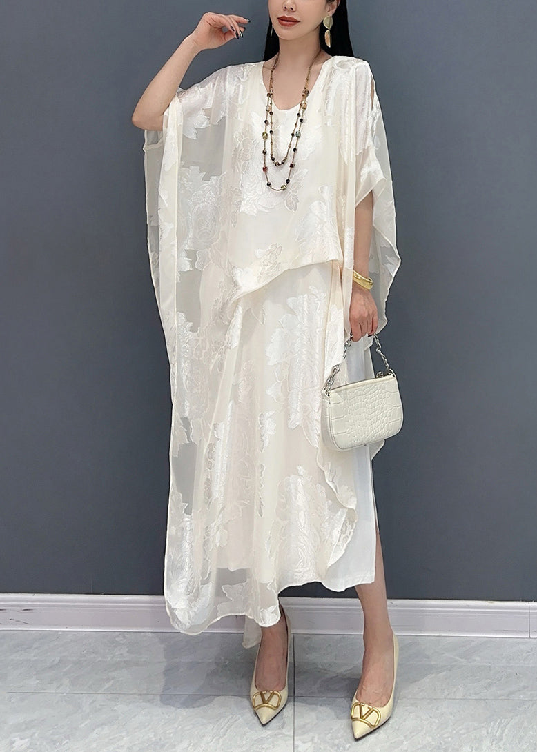 New Jacquard White Silk Maxi Dresses Summer AY1056 JDML-240829