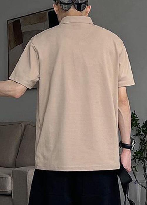 Print Cotton Shirts Summer Khaki Button New Polo Men FashionChic