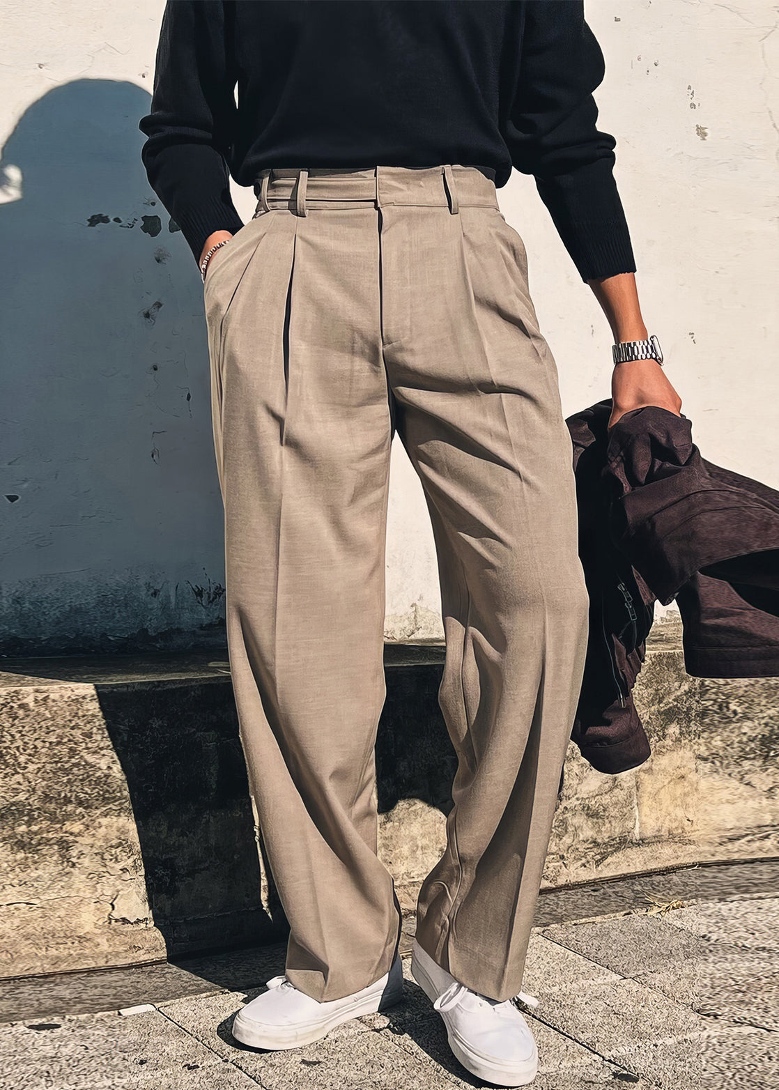 Summer Waist Solid Pockets High Pants New Men Khaki Spandex FashionChic