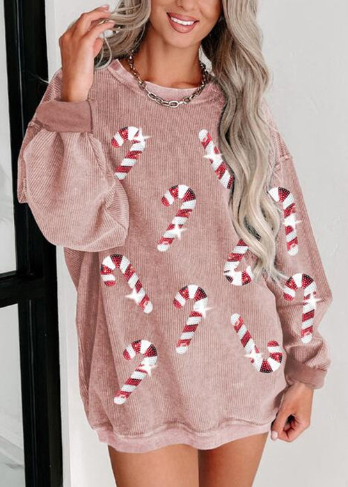 New Khaki Sequins Loose Cotton Sweatshirt Long Sleeve AE1034 OM-HW240901