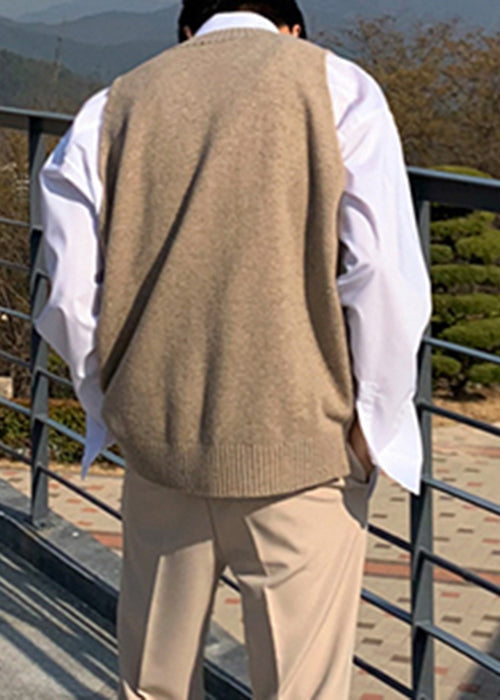 New Khaki V Neck Solid Cozy Knit Men Waistcoat Sleeveless RJ024 ABC