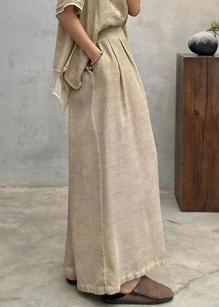 New Light Grey Pockets Elastic Waist Cotton Crop Pants Summer AU1063 MZF-240903