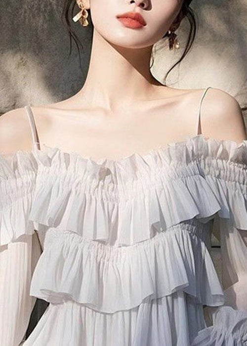 Light Chiffon Butterfly New Sleeve Blouses Grey Solid Ruffled FashionChic