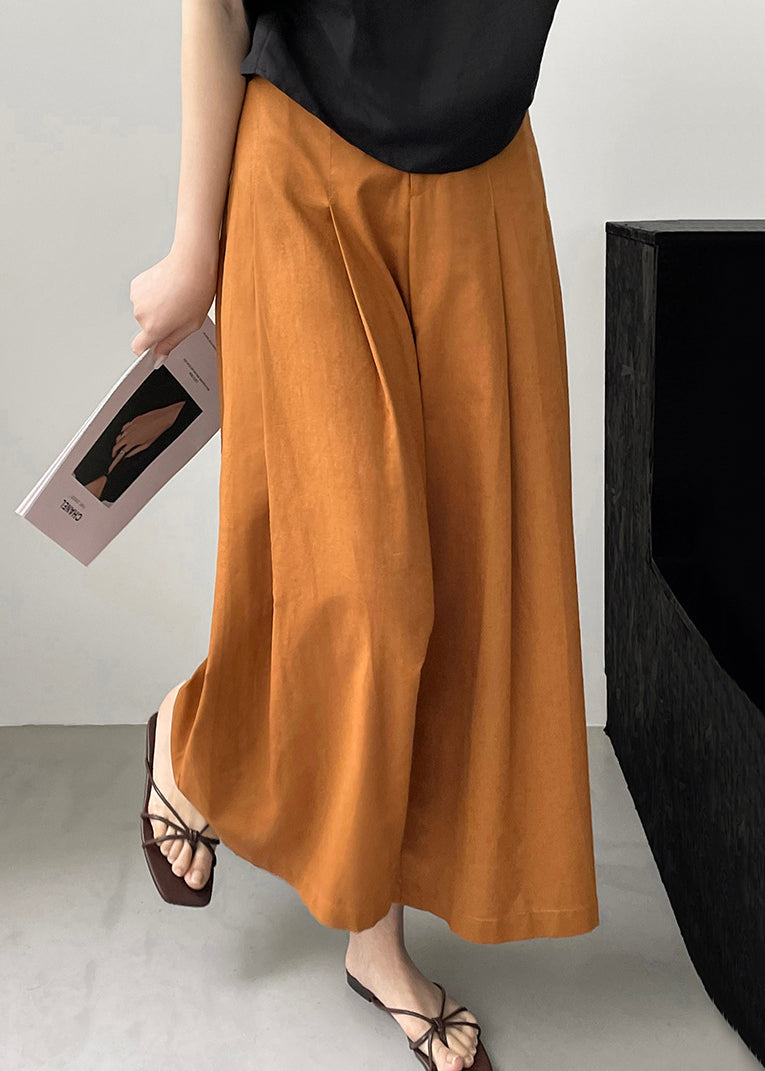 New Orange Pockets Solid Cotton Wide Leg Pants Summer QE045 MZF-CPTS240927