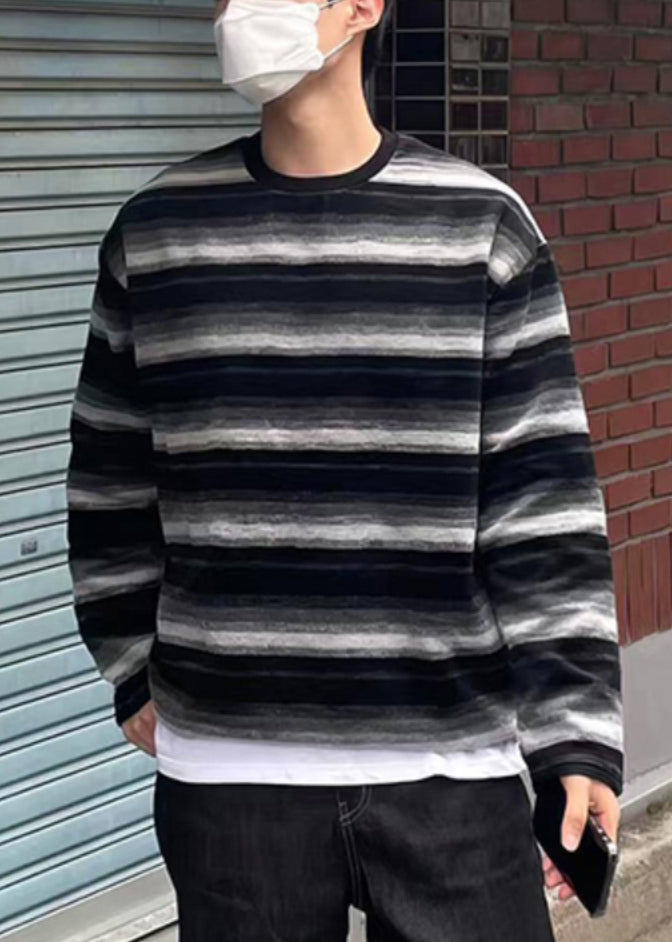 Striped New Shirts T Cotton Spring Men O-Neck Orange FashionChic