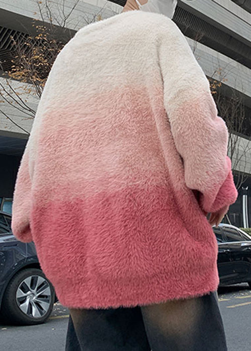 New Pink Gradient Color Thick Mink Hair Knitted Mens Sweaters Fal QH040 MENSW241019