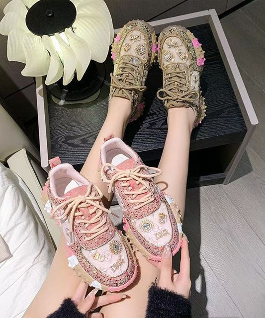 Zircon Pink Lace New Mesh Up Breathable Shoes Sports FashionChic