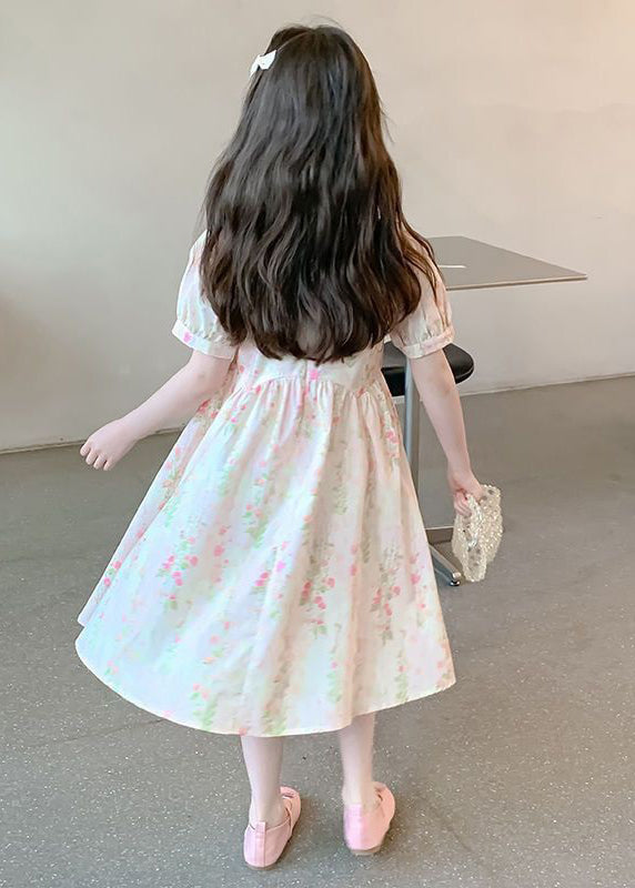 New Pink O Neck Print Patchwork Cotton Girls Dress Summer TT004 WS-RCTZSDGL240815
