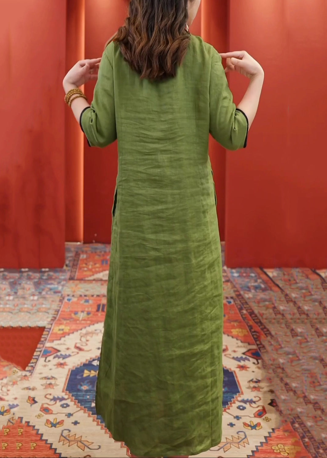 New Pink V Neck Print Side Open Cotton Dress Half Sleeve VV045 HS-SDL240627