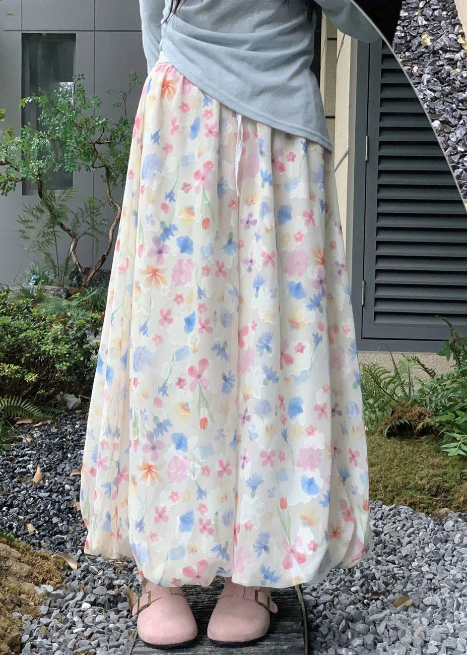 Summer Cotton Wide Leg Print New Waist Pants Elastic FashionChic