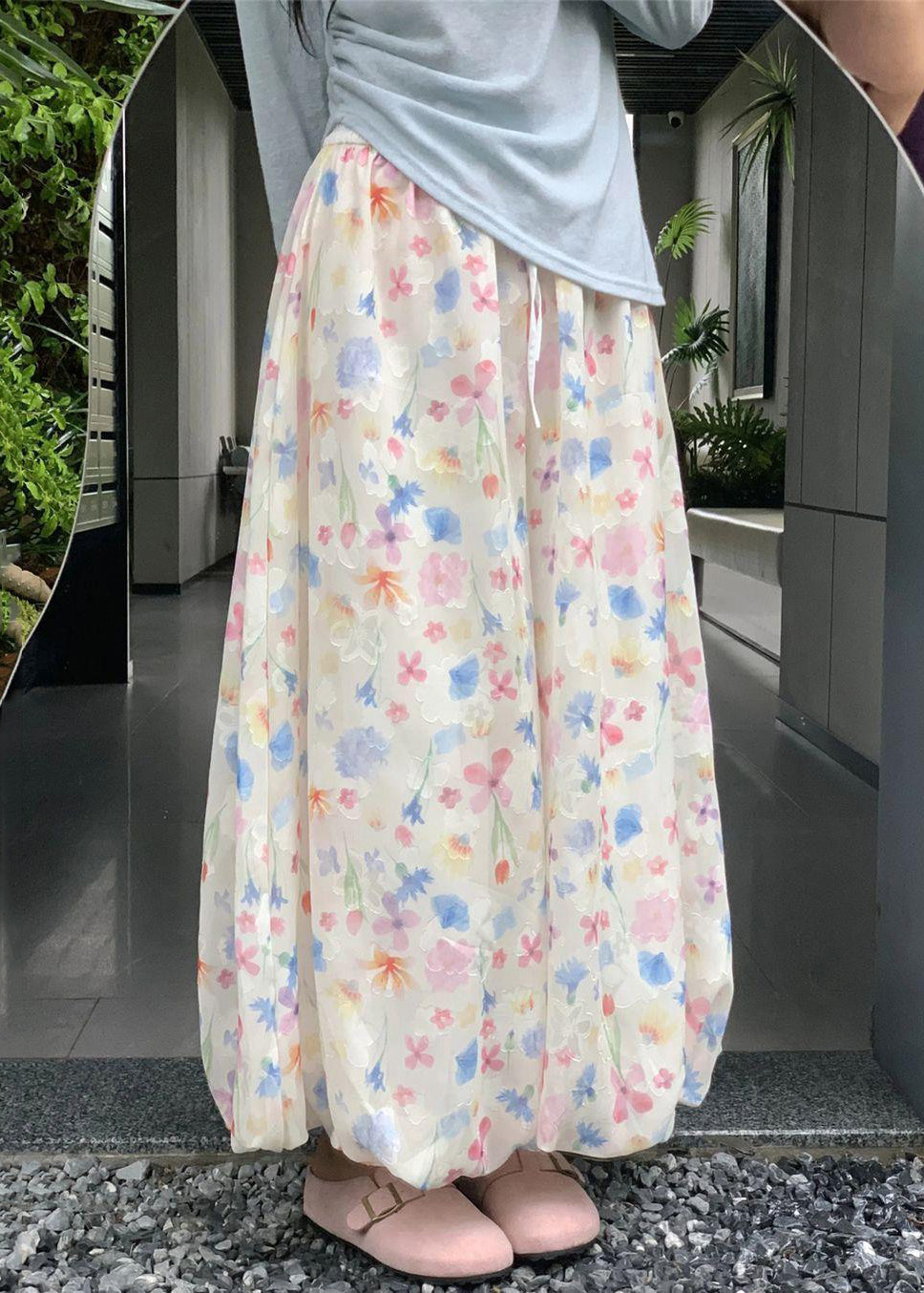 Summer Cotton Wide Leg Print New Waist Pants Elastic FashionChic