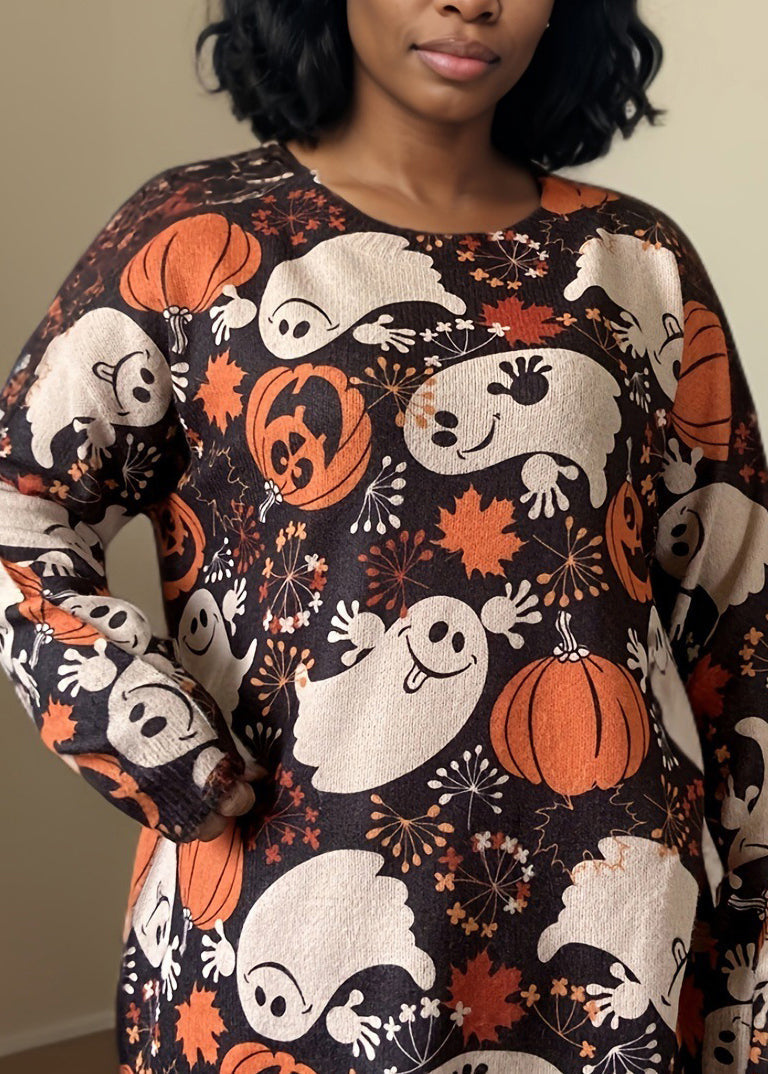 New Print O Neck Knitting Cotton Sweater Long Sleeve AE1012 OM-HW240901