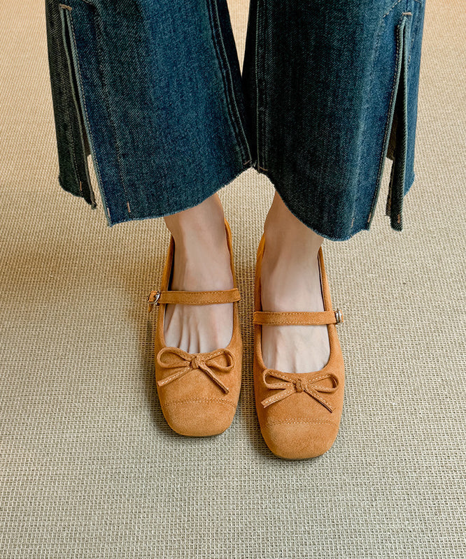Suede Shoes Red Chunky Splicing New Buckle Bow Strap FashionChic