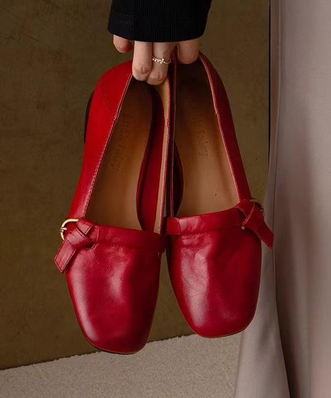 New Cowhide Leather Red Comfortable Splicing Flat Shoes FashionChic