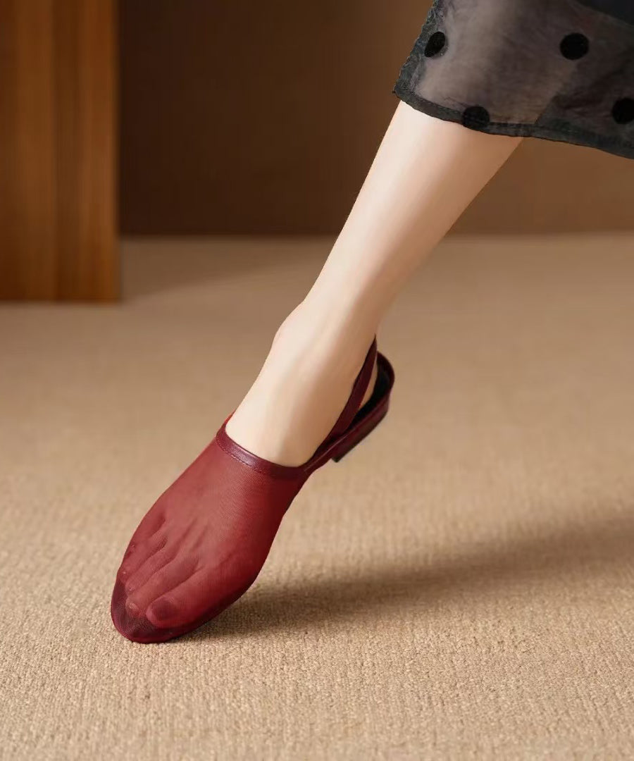 Leather Sandals Red Walking Tulle New Cowhide Splicing FashionChic