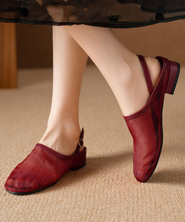 Leather Sandals Red Walking Tulle New Cowhide Splicing FashionChic