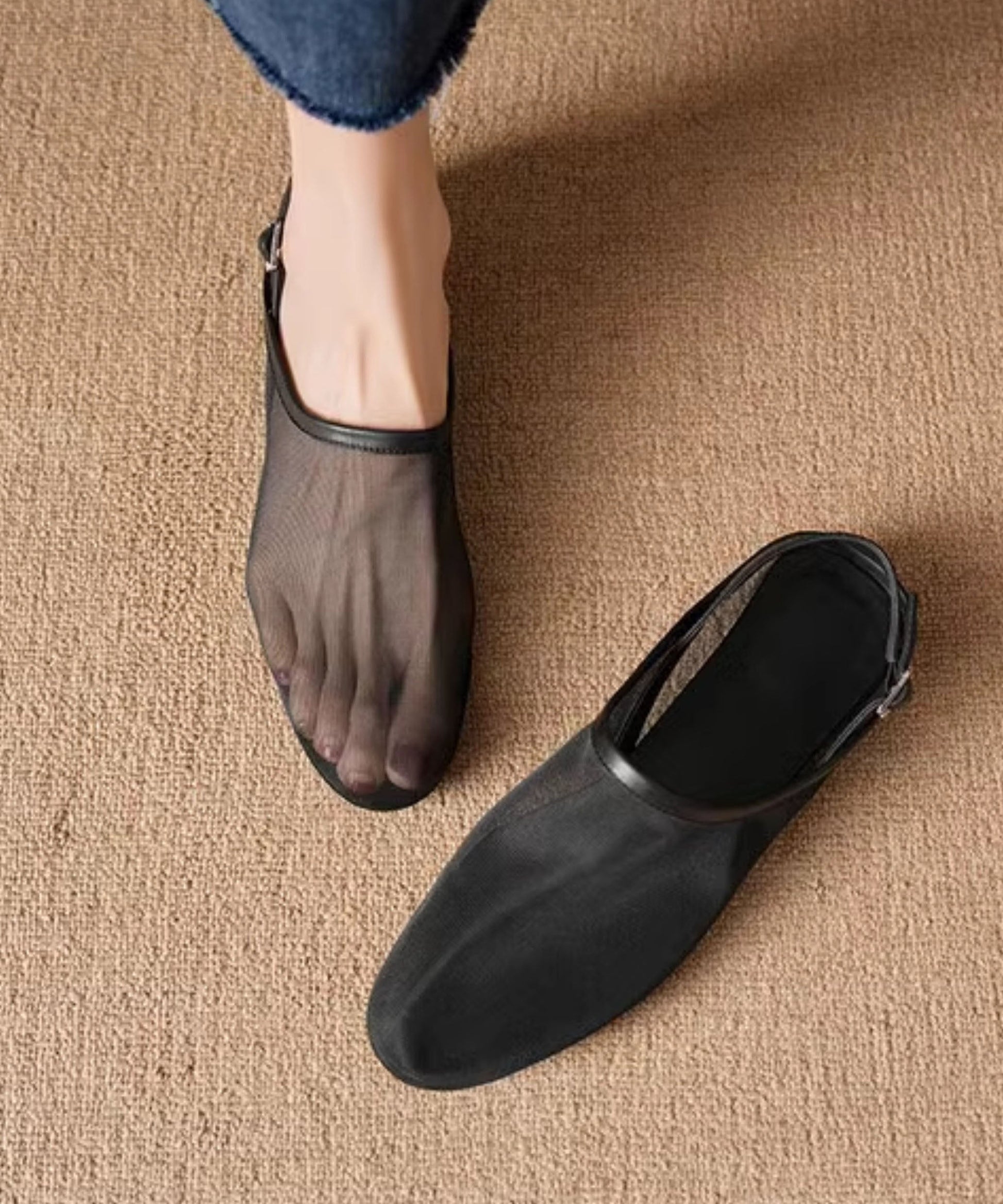 Leather Sandals Red Walking Tulle New Cowhide Splicing FashionChic