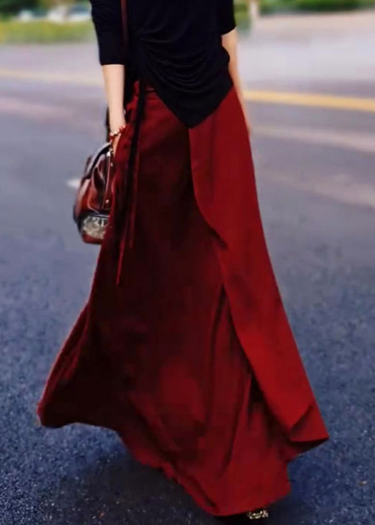 New Red Solid High Waist Silk Skirts Summer QV056 BB-SKTS241024