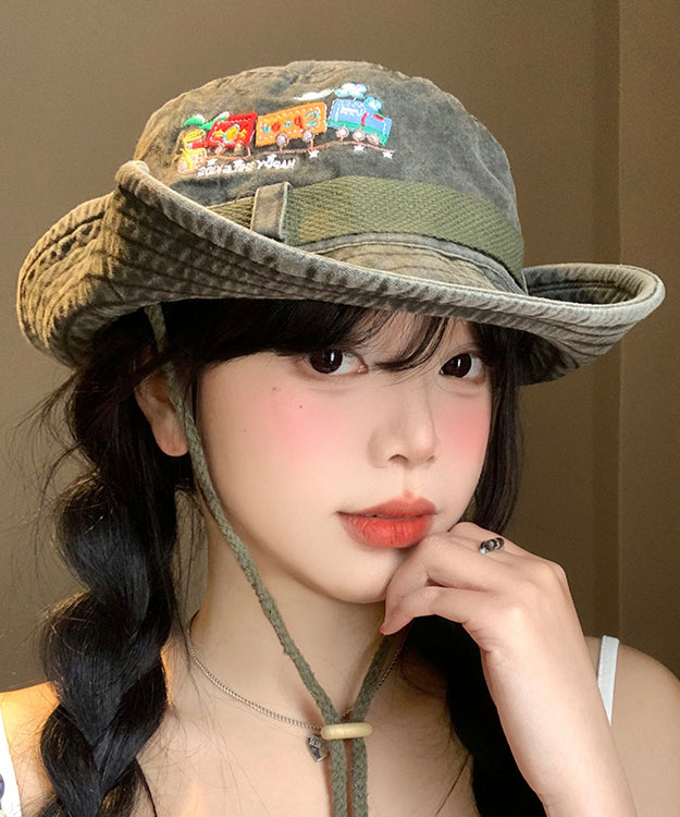 Army Hat Large Cowboy Retro Embroidered Green New Eaves FashionChic