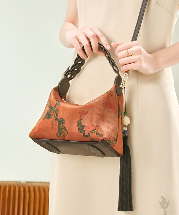 Bag Print Green Retro Tassel Blackish Silk New Tote FashionChic