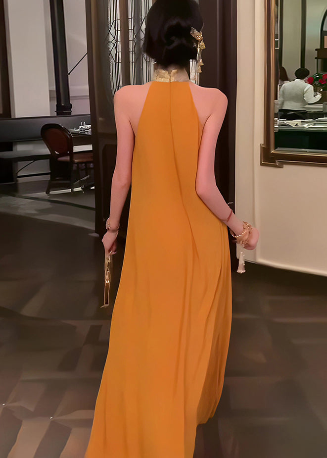 Chiffon New Halter Orange Retro Patchwork Summer Dresses FashionChic