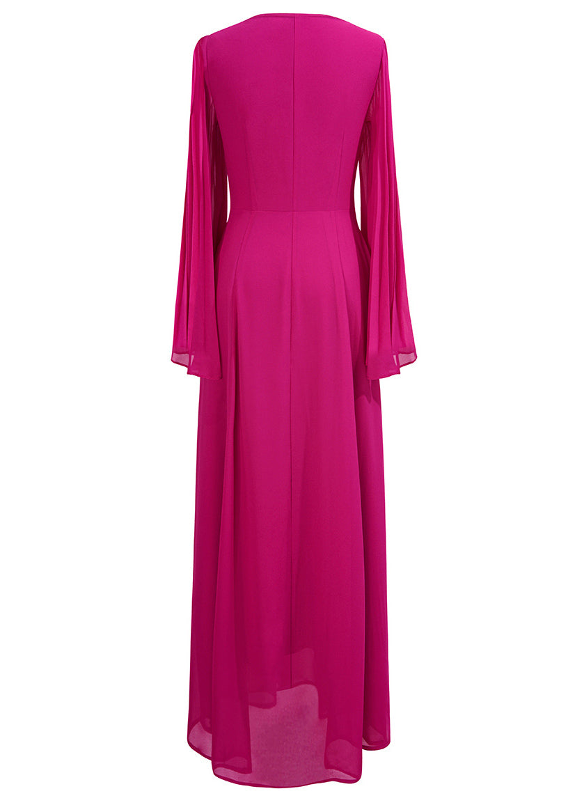 New Rose Square Collar Wrinkled Chiffon Long Dresses Fall AM1012 Genistyle Shop