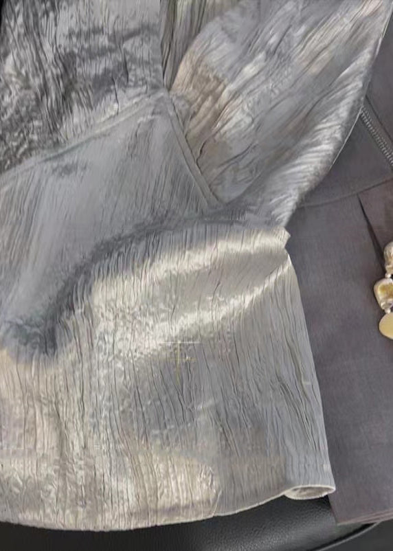 New Silver V Neck Lace Up Silk Tank Sleeveless PP029 OM-NZ240827