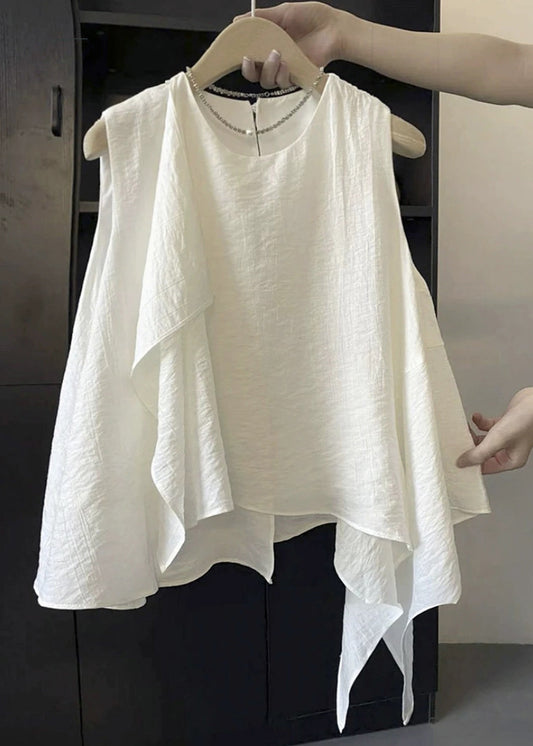 Shirts Sleeveless Neck O Cotton New White Asymmetrical FashionChic
