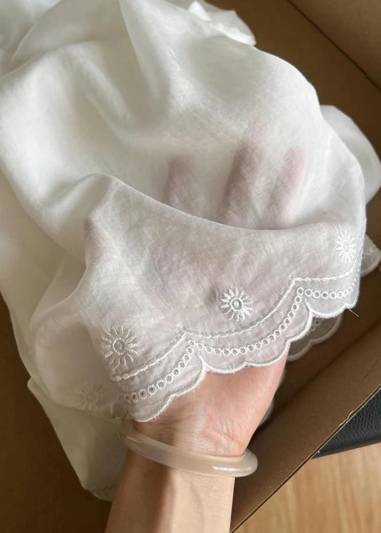 Elastic White Embroidered Linen Pants New Thin Summer Waist FashionChic