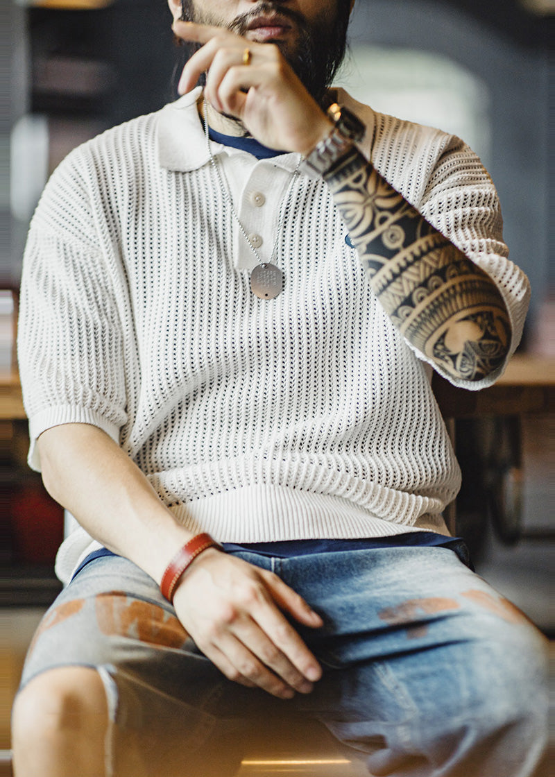 Summer Polo Out White Mens Hollow Knit Shirts New FashionChic