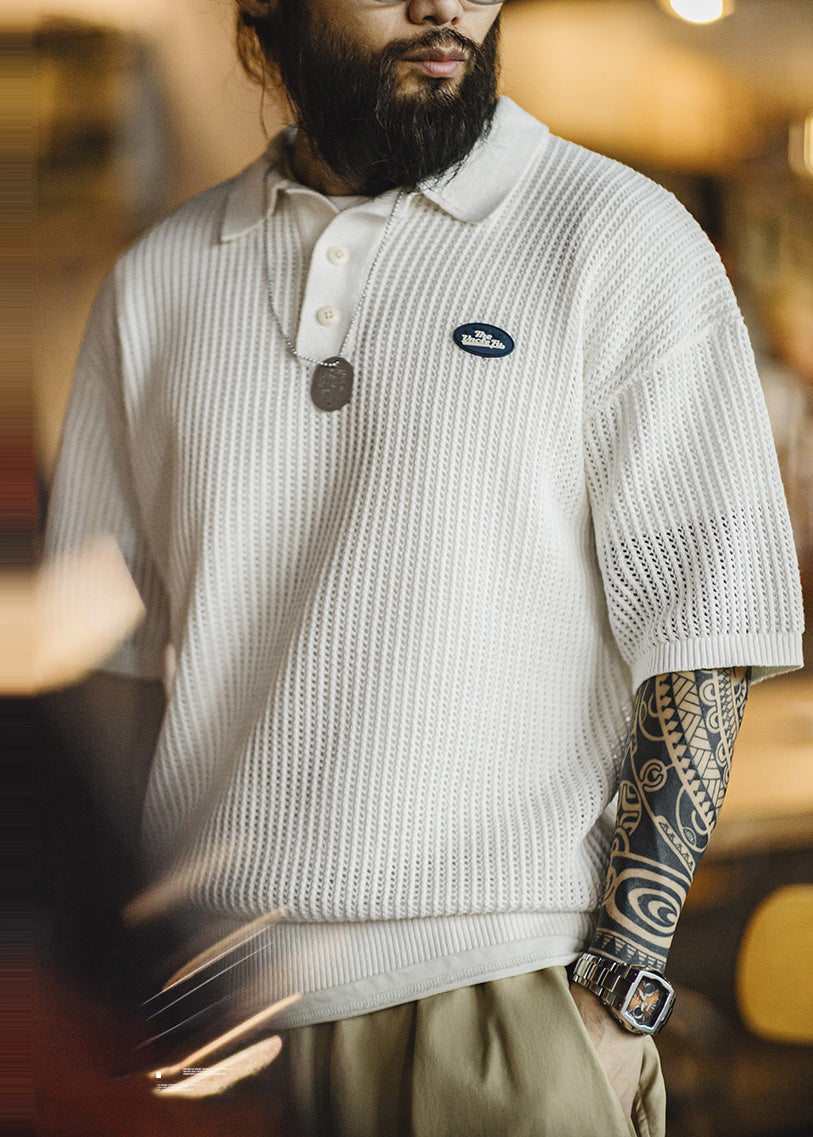 Summer Polo Out White Mens Hollow Knit Shirts New FashionChic