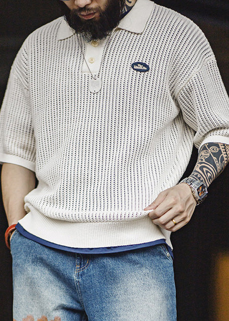 Summer Polo Out White Mens Hollow Knit Shirts New FashionChic