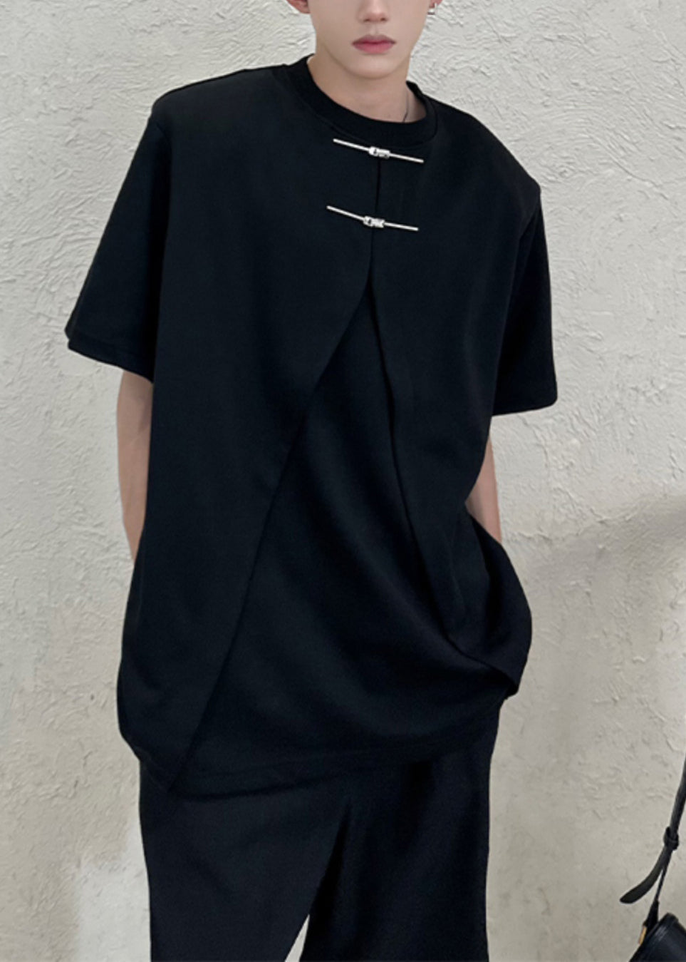 Shirt White Open Men T Summer New Oversized Side Cotton FashionChic
