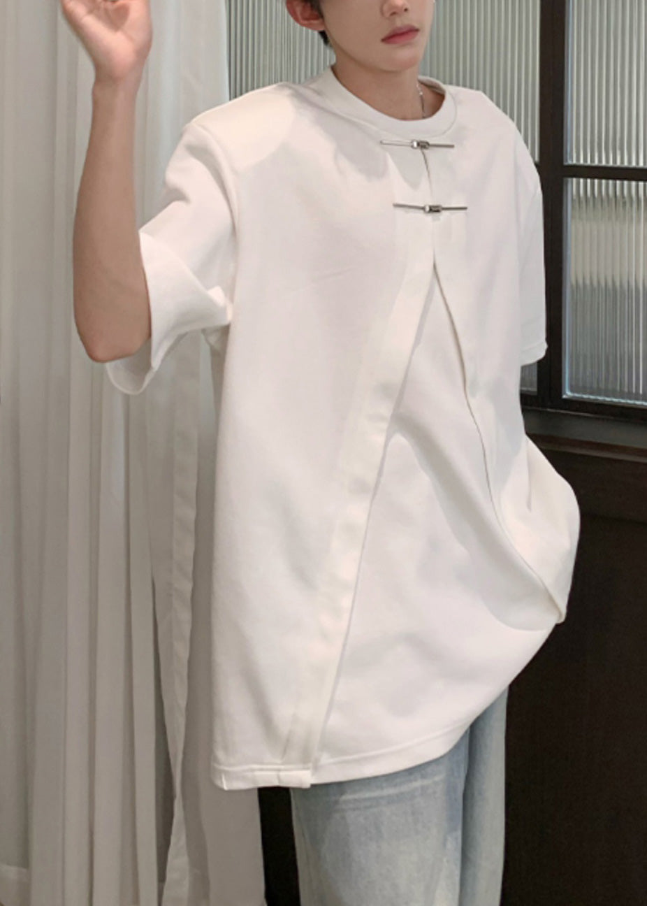 Shirt White Open Men T Summer New Oversized Side Cotton FashionChic