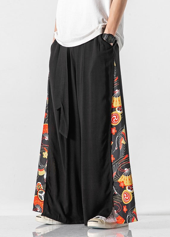 New White Pockets Print Patchwork Cotton Men Wide Leg Pants Summer SA040 Men-casual-MENP240726