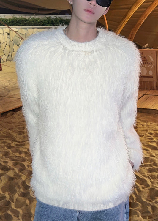 New White Solid Cozy Mink Velvet Men Sweaters O Neck Winter RC025 ABC