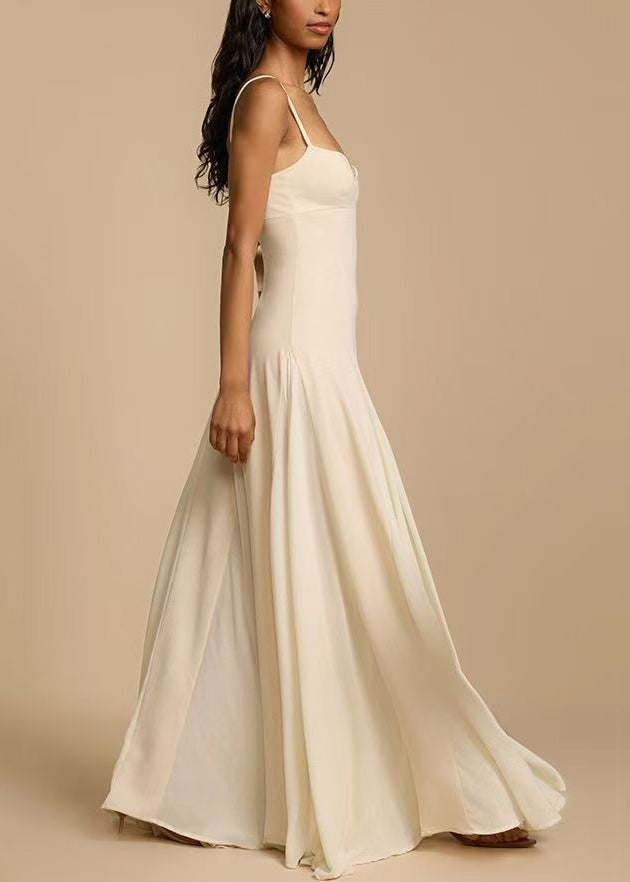 Dress Strap Cold New Spaghetti Shoulder Zippered White Cotton FashionChic