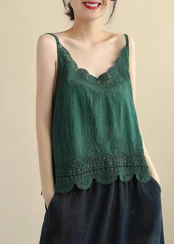 Out Lace Wine Red New Strap Tanks Hollow Linen Spaghetti FashionChic