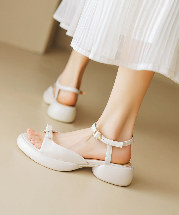 Cowhide Platform Peep Leather Toe New Sandals Yellow Bow Splicing FashionChic