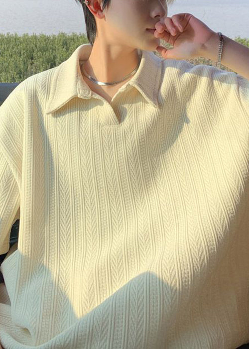 New Yellow Summer Polo Cotton Shirts Men Solid Oversized FashionChic