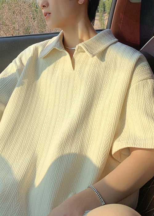 New Yellow Summer Polo Cotton Shirts Men Solid Oversized FashionChic