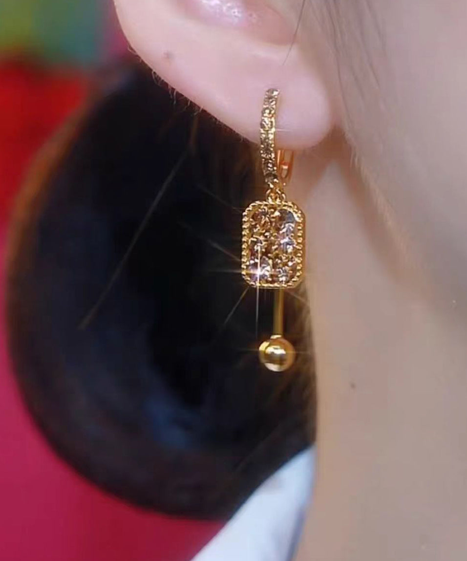 Novelty Coffee Sterling Silver Overgild Zircon Crystal Tassel Drop Earrings YD037 ABC
